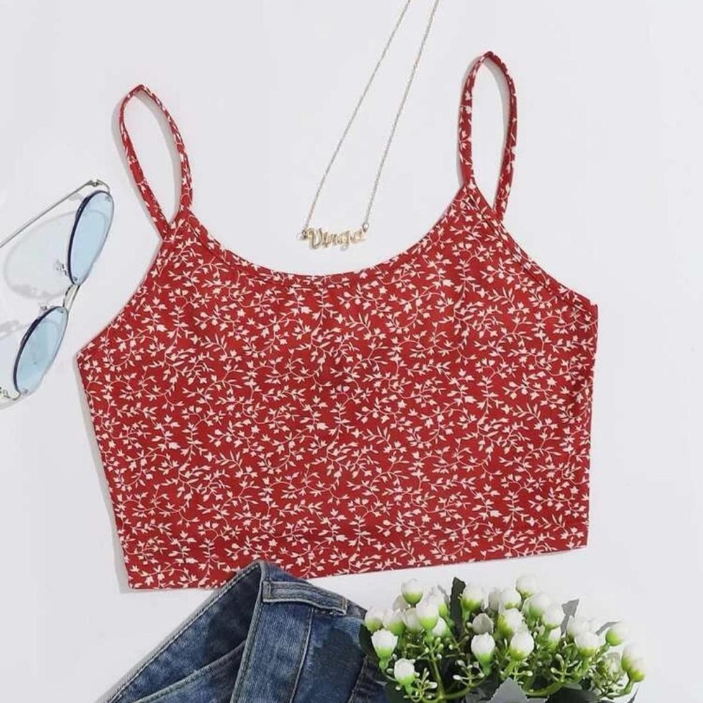 SHEIN Red & White Floral Crop Cami Top